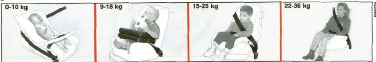 0-10 kg 9-18 kg 15-25 kg 22-36 kg