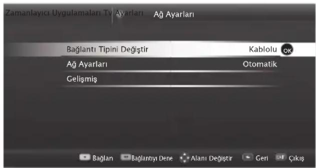 Zamanlayıcı Uygulamaları Tv Ayarları Ağ Ayarları Bağlantı Tipini Değistir Kablolu Ak Ağ Ayarları Otomatik Gelişim