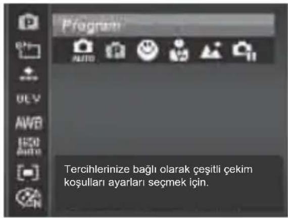 Tercihlerinize bağlı olarak çeşitli çekim koşulları ayarları seçmek için.