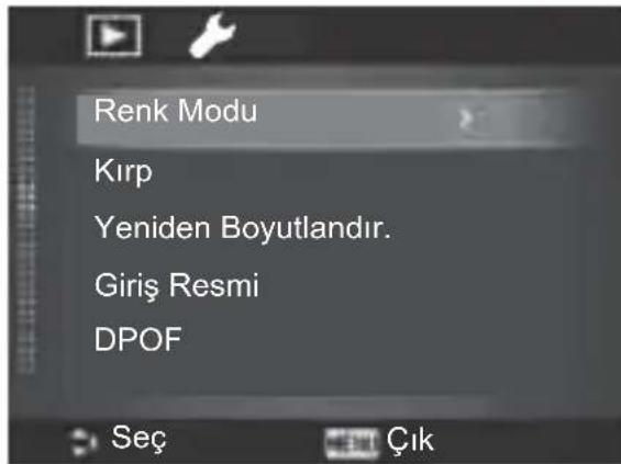 Renk Modu Kırp Yeniden Boyutlandır. Giriş Resmi DPOF Seç Çık