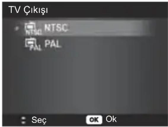 TV ÇIKIŞI NTSC PAL PAL Seç OK Ok