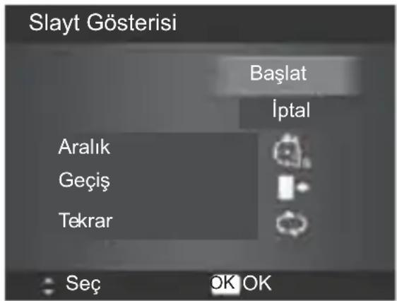 Slayt Gösterisi Başlat İptal Aralık Geçiş Tekrar Seç OK OK