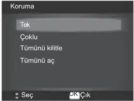 Koruma Tek Çoklu Tümünü kilitle Tümünü aç Seç OK Çık