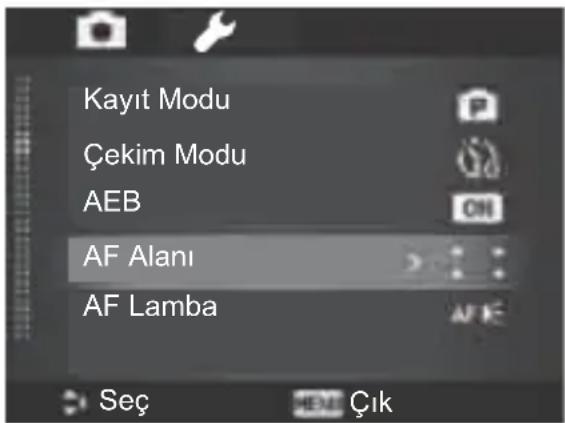 Kayıt Modu Çekim Modu AEB AF Alanı AF Lamba Seç Çık