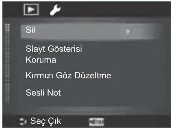 Sil Slayt Gösterisi Koruma Kırmızı Göz Düzeltme Sesli Not Seç Çık