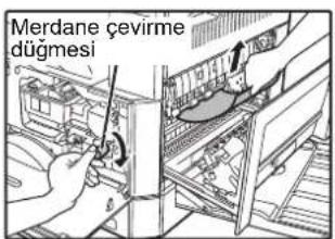 SHARP AR-6023N - Sikisan kağıdı dikkatle çıkarın. kağıdı kolayca çıkarmak için merdane döndürme düğmesini ok yönünde çevirin. - 1