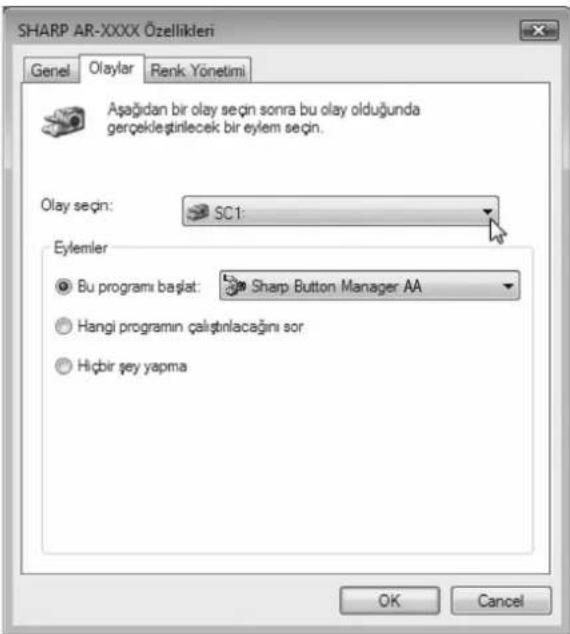 SHARP AR-6023N - "Bir olay seç" açılır menüsünden "TARAMA MENÜSÜ SC1:" seçin. - 1