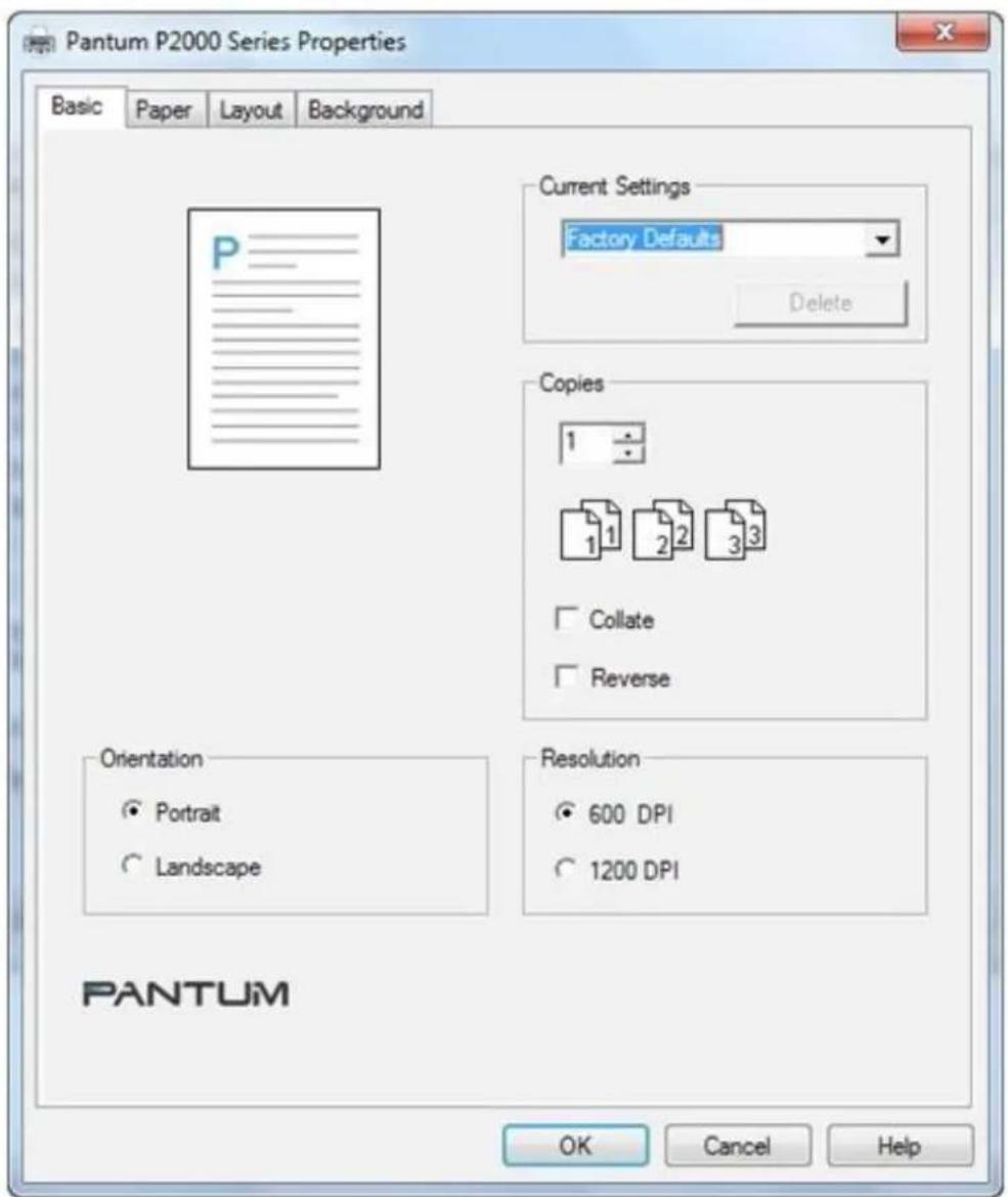 PANTUM P1000L - Temel yazıcı sürücüsü ayarlarını kullanma - 1