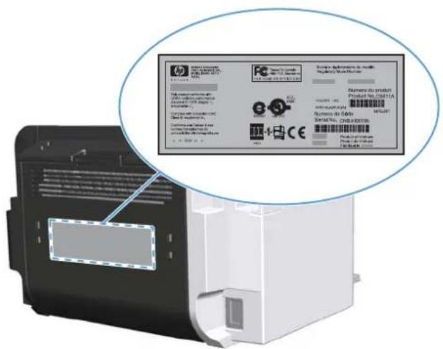 HP LaserJet Professional P1560 - Seri numarası ve model numarası yeri - 1