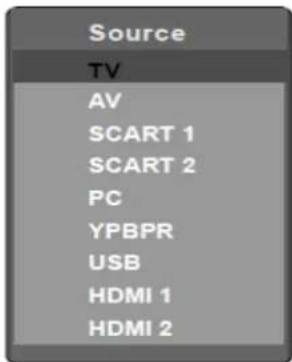Source TV AV SCART 1 SCART 2 PC YPBPR USB HDMI 1 HDMI 2