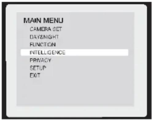 MAIN MENU CAMERA SET DAY&NIGHT FUNCTION INTELLIGENCE PRIVACY SETUP EXIT