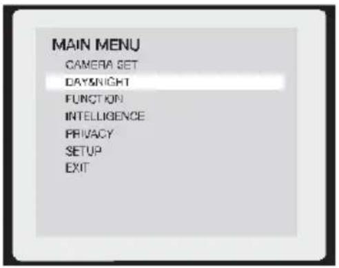 MAIN MENU CAMERA SET DAY&NIGHT FUNCTION INTELLIGENCE PRIVACY SETUP EXIT
