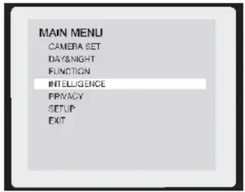 MAIN MENU CAMERA SET DAY&NIGHT FUNCTION INTELLIGENCE PRIVACY SETUP EXIT