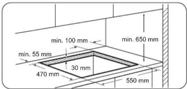 min. 100 mm min. 650 mm min. 55 mm 30 mm 470 mm 550 mm