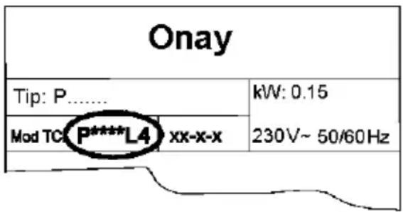 Onay Tip: P...... Mod TC: P****L4 xx-x-x kW: 0.15 230V~ 50/60Hz