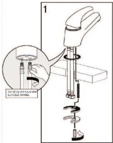 SILVERLINE BS 1065 - TEK DELİKLİ TEZGAH ÜSTÜ BATARYALAR MONTAJ ŞEMASI - 1