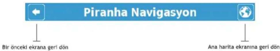 Piranha Navigasyon Bir öncekl ekrana geri dün Ana harita ekranina geri dün