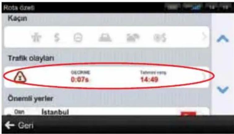 Rota özeti Kaçın Trafik olaylan ÖCEMİE 0:07s Tahmeli viny 14:49 Önemli yerler Oşn Istanbul Geri