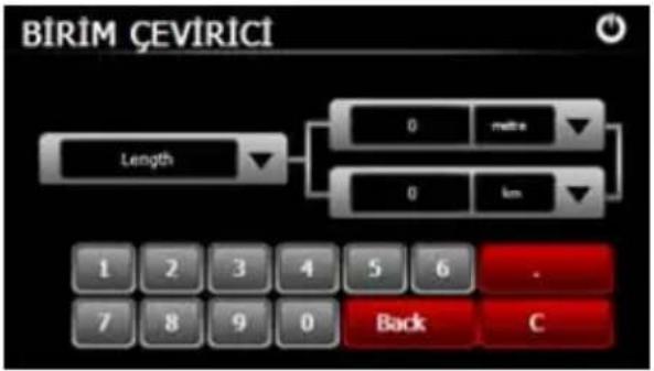 BİRİM ÇEVİRİCİ Length 0 metro 0 km 1 2 3 4 5 6 . 7 8 9 0 Back C