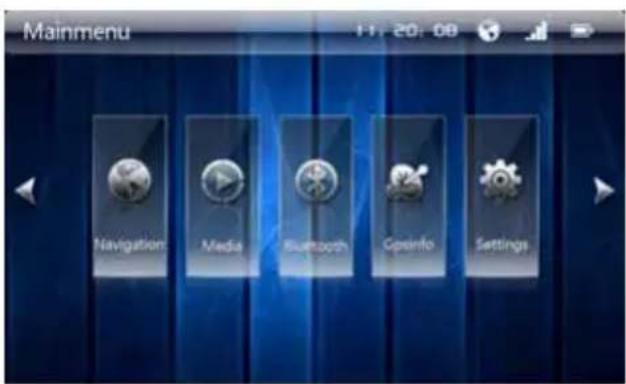 Mainmenu 11:20:00 Navigation Media Bluetooth Gpinfo Settings
