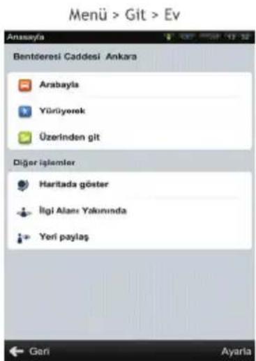 Menü > Git > Ev Anassaya Bentöresi Caddesi Ankara Arabayla Yüriyerek Üzerinden git Diğer islemler Haritada göster İligi Alanı Yakunında Yeri paylaş Gari Ayaria