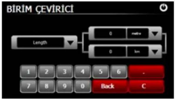 BİRİM ÇEVİRİCİ Length 0 metro 0 km 1 2 3 4 5 6 .- 7 8 9 0 Back C