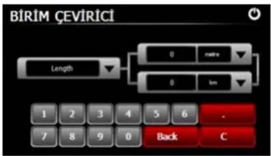 BİRİM ÇEVİRİCİ Length 0 metre 0 lm 1 2 3 4 5 6 . 7 8 9 0 Back C
