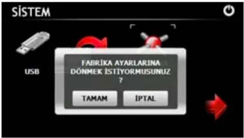 SISTEM USB FABRÍKA AYARLARINA DÖNMEK İSTİYORMUSUNUZ ? TAMAM İPTAL