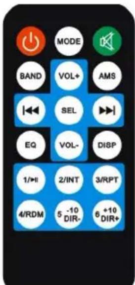 MODE BAND VOL+ AMS SEL EQ VOL- DISP 1/▶I 2/INT 3/RPT 4/RDM 5 -10 DIR- 6 +10 DIR+