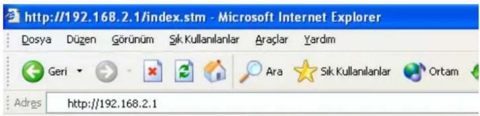 http://192.168.2.1/index.stm - Microsoft Internet Explorer Dosya Dizen Görünüm Sik Kullanilanlar Araçlar Yardım Geri Ara Sik Kullanilanlar Ortam Adres http://192.168.2.1