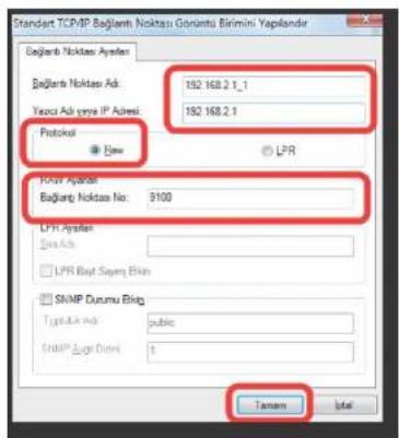 Standart TCP/IP Baglantı Noktas Gorunlu Birimini Yapilander Baglantı Noktas Ayıllas: Baglantı Noktas Adı: 182 168.2.1_1 Yeoza Adı vinyi IP Adresi: 182 168.2.1 Protocol New LPR PAAV Ayıllas Baglantı Noktas No: 9100 LPH Ayıllas Data Adı: LPR Bajt Sayan Elbin SNMP Durumu Bisip Typika Adı public SNMP Logi Dink: 0 Tanim Date