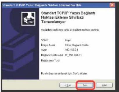 Standart TCP/IP Yazici Banglantı Noktası Sihirbazı Eklme Standart TCP/IP Yazici Banglantı Noktası Eklme Sihirbazı Tamamlanıyor Açalda biliriz ve biliriz biru beliriz noktası seçekte. SNMP: Keriv Belgim Kurav RAU, Baglantı Noktası Ayat 192.168.2.1 Baglantı Noktası Adı: IP_192.168.2.1 Bajdaşpencı Tulu Bu isihbazı tanımlanarak için Sonlu teiketin. < Scan Son lipta