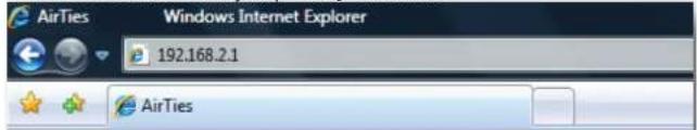 AirTies Windows Internet Explorer 192.168.2.1 AirTies