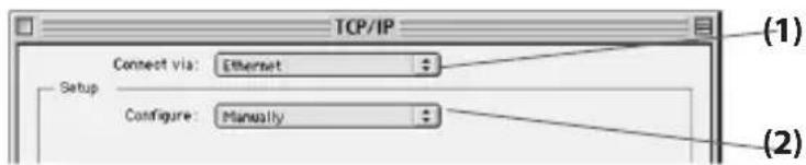 TCP/IP Connect via: Ethernet Setup Configure: Manually (1) (2)