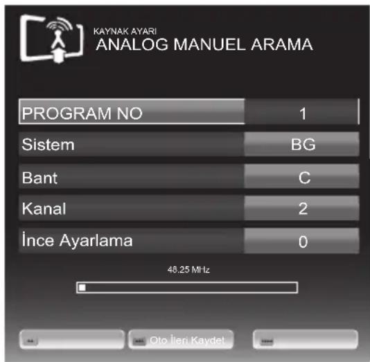 Arçelik A32-LEG-5BS - Analog kanalların manuel olarak kanal numarasıyla ayarlanması ve hafızaya alınması: - 1