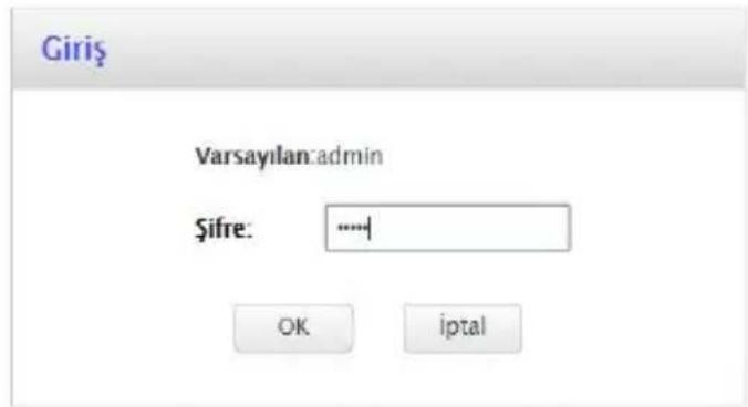 Giriş Varsayılan:admin Şifre: ....+ OK iptal