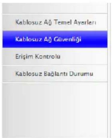 Kablosuz Ağ Temel Ayarları Kablosuz Ağ Güvenliği Erişim Kontrolu Kablosuz Bağlantı Durumu