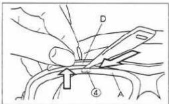 Technical diagram showing mechanical assembly with labeled parts A and D, including a numbered component 4