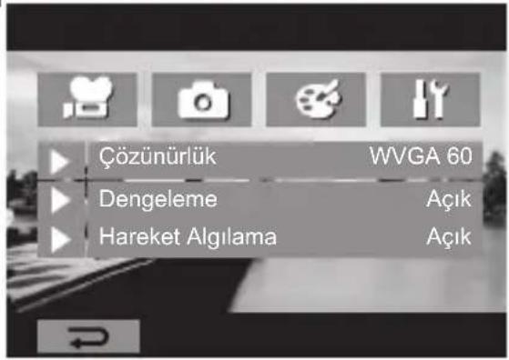 Çözünürlük Dengeleme Hareket Algılama WVGA 60 Açık Açık