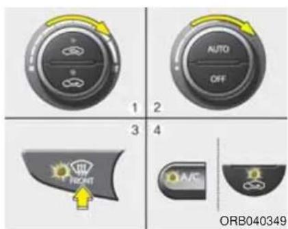 AUTO OFF 1 2 3 4 AIR FRONT A/C ORB040349
