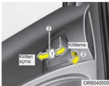 Kilitleri açma ① ② ③ Kilitleme ORB040003