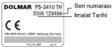 DOLMAR PS-3410 TH 2005 123456 CE DOLMAR GmbH, 22845 Hamburg, Germany 170,190,000 Tarihi Seri numarasi Imalat Tarihi