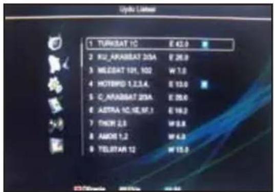 1 TURNSAT 1C E 42.0 2 KU_AKABBAT 203A E 26.0 3 MELSAT 101, 102 W 7.0 4 HOTBPG 1,2,3,4, E 13.0 5 C_AKABBAT 203A E 28.0 6 ASTRA 12,16,M,1 E 19.2 7 CHEN 2,5 W 8.8 8 AMOS 1,2 W 4.3 9 TELTAR 12 W 15.0