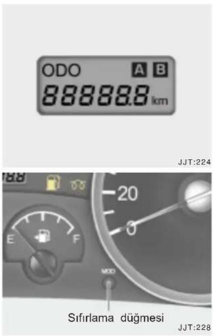 ODO A B 88888.8 km JJT:224 Sifirlama düğmesi JJT:228