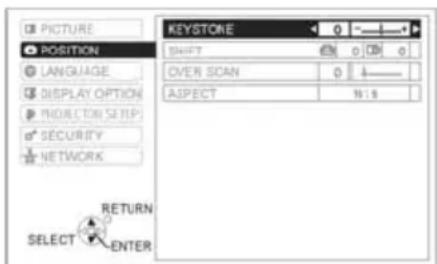 PICTURE POSITION LANGUAGE DISPLAY OPTION ORDER ON SELF SECURITY NETWORK RETURN SELECT ENTER KEYSTONE SHIFT OVER SCAN ASPECT 10:18