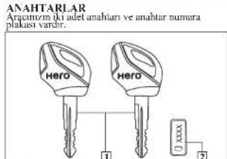 ANAHTARLAR Arçınüzim iki adet anahtarı ve anahtar numara plakası varchir. Hero Hero 1 1 xxx 2