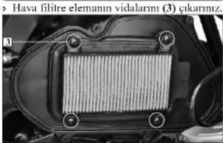 Hava filtre elemann vidalarım (3) çıkarmız.