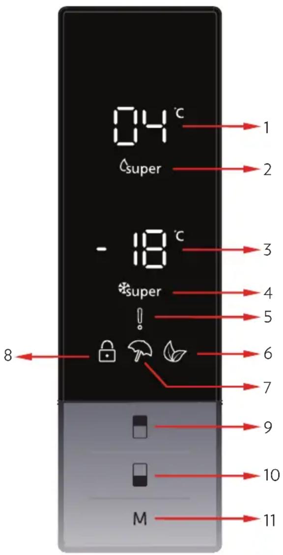 04 °C super - 18 °C super ! 8 lock M 1 2 3 4 5 6 7 9 10 11