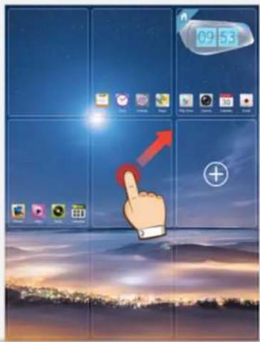 Smartphone home screen with app icons and time display showing 09:53, featuring a hand pointing at a plus button.
