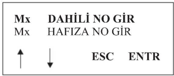 Mx DAHİLİ NO GİR Mx HAFIZA NO GİR ↑ ↓ ESC ENTR